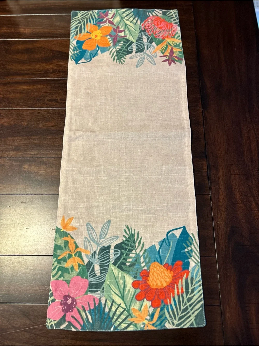 Tropical Floral Table Runner - Beige with Multicolor Accents